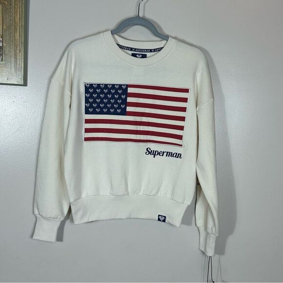 DC Comics White Superman Flag Sweater - Picture 1 of 9